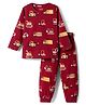 Babyhug Cotton Knit Full Sleeves Co-ord Night Suit With Vehicle Print - Brown