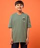 Technosport Knit Half Sleeves Oversized Skating 07 Text Printed Tee - Green