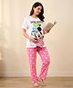 Bella Mama Disney Cotton Knit Drop Shoulder Half Sleeves Night Suit with Minnie Mouse Graphic - Pink & White