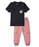 Funkrafts Knitted Knit Half Sleeves Happy Days Text Printed Tee & Joggers Set - Black & Pink