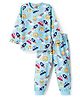 Babyhug Cotton Knit Full Sleeves Co-ords Night Suit with Space Theme Print - Light Blue
