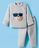 Babyhug Velour Knit Full Sleeves Winter Wear Night Suit With Smiley Face - Grey