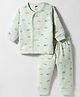 Simply Fleece Knit Full Sleeves Night Suit With Vehicle Print - Sea Green