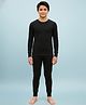 DOLLAR Fleece Knit Full Sleeves Solid Thermal Vest & Pant Set - Black