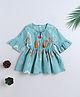 The Magic Wand Cotton Woven Three Fourth Sleeves Floral Printed Peplum Top - Teal