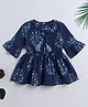 The Magic Wand Cotton Woven Three Fourth Bell Sleeves Floral Printed Top - Indigo Blue