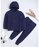 BABY NATION Knitted Knit Full Sleeves Solid Pre Winter Hooded Sweatshirt & Joggers Set - Navy Blue