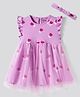 Bonfino 100% Cotton Knit Flutter Sleeves Floral Printed Frock with Headband - Purple