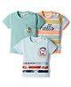 Mini Donuts Sinker Knit Half Sleeves Stripes Beach & Space Theme Printed T-Shirts Pack Of 3 - Light Green Aqua Blue & Peach