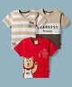 Mini Donuts Sinker Knit Half Sleeves T-Shirts with Striped Tiger & Text Print Pack of 3 - Red Beige & Light Brown