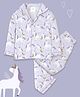 Fancy Fluff Cotton Woven Full Sleeves Unicorn Printed Coordinating Night Suit Set  -  Purple