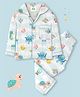 Fancy Fluff Cotton Woven Full Sleeves Fish & Octopus Printed  Coordinating Night Suit Set -   Blue