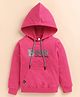 giniekids Cotton Blend Knit Full Sleeves Beads Embellished Boon Text Printed Light Winter Hooded Sweatshirt - Fuchsia Pink