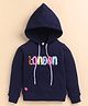 giniekids Cotton Blend Knit Full Sleeves Sequins Embellished London text Embroidered Light Winter Hooded Sweatshirt - Navy Blue