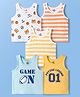 Doodle Poodle 100% Cotton Knit Sleeveless Striped & Sports Theme Printed Vests Pack Of 5 - Multicolour