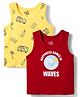 Doodle Poodle 100% Cotton Knit Sleeveless Vests With Beach Theme Print Pack of 2 - Yellow & Red