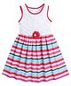 Funshine Cotton Blend Knit Sleeveless Floral Embroidered & Applique Detailed Striped Dress - White