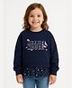 Nauti Nati Cotton Knit Mickey & Friends Featuring Full Sleeves Minnie Mouse Text Printed Light Winter Sweatshirt - Navy Blue
