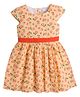 Funshine Cotton Woven Cap Sleeves Floral Printed Dress - Orange
