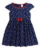 Funshine Rayon Woven Cap Sleeves Floral Printed Bow Applique Detailed Dress - Blue