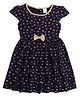 Funshine Rayon Woven Cap Sleeves Floral Printed Bow Applique Detailed Dress - Dark Purple