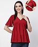 Zelena 95% Cotton 5% Elastane Woven Half Sleeves Solid Maternity Top With Side Nursing Access - Red