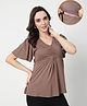 Zelena 95% Viscose 5% Elastane Woven Half Sleeves Solid Maternity Top With Side Nursing Access - Mocha
