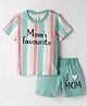 Mini Donuts Sinker Knit Half Sleeves Striped T-Shirt and Shorts Set with Mom's Favourite Print - Sea Green