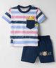 Mini Donuts Sinker Knit Half Sleeves Striped T-Shirt & Shorts Set - Navy