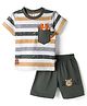 Mini Donuts Sinker Knit Half sleeves Striped T-Shirt & Shorts Set - Green