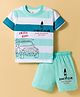 Mini Donuts Sinker Knit Half Sleeves T-Shirt & Shorts Set with Jeep Print - Sea Green