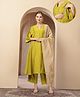 Zelena 100% Cotton Woven Three Fourth Sleeves Solid Maternity Kurti With Side Zipper Nursing Access & Pant With Dupatta Set - Mustard Yellow
