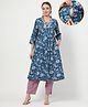 Zelena Rayon Woven Three Fourth Sleeves Floral Printed Concealed Zipper Nursing Access Kurti With Pant Set - Multi Colour