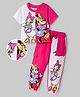 Ollington St. Disney Single Jersey Knit Half Sleeves T-Shirt & Lounge Pant Set With Minnie & Friends Graphics & Pocket Detailing - White & Dark Pink