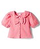 Kookie Kids Cotton Woven Half Sleeves Solid Colour Top With Bow Applique - Pink