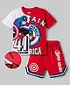 Ollington St. Marvel Single Jersey Knit Drop Shoulder Half Sleeves Cut & Sew T-Shirt & Shorts Set with Captain America Graphic - Red