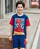 Ollington St. Marvel Single Jersey Knit Drop Shoulder Half Sleeves Oversized T-Shirt & Shorts Set with Spiderman Graphic & Pocket Detailing - Navy Blue