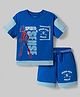 Ollington St. Marvel Single Jersey Knit Drop Shoulder Half Sleeves Oversized T-Shirt & Shorts Set With Spider-Man Graphics & Pocket Detailing - Blue