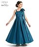Arias Woven Sleeveless One Shoulder Party Gown with Bow Applique - Teal Blue