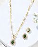 JEWELS NES Elegant Gold-Plated Green Stone Earring & Pendant Set Royal Jewelry for Women - 30 g
