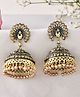 JEWELS NEST- Antique Gold-Plated Jhumka Earrings with Floral Detailing and Stone Embellishments-30 g