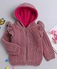 Yellow Apple Knit Full Sleeves Hooded Front Open Sweater With Cable Knit Design - Pink