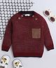 Yellow Apple Knitted Full Raglan Sleeves Solid Pullover Sweater With Pocket - Maroon