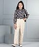 Cutiekins Woven Full Puffed Sleeves Paisley Printed Top & Pant Set - Navy Blue & Beige