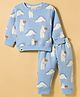 Ollypop Fleece Knit Full Sleeves Co-ords Winter Night Suit with Bear Print - Light Blue
