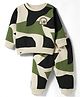 Ollypop Fleece Full Sleeves Winter Wear T-Shirt & Lounge Pant Set Camouflage Print - Olive