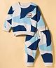 Ollypop Fleece Full Sleeves Winter Wear T-Shirt & Lounge Pant Set Camouflage Print - Blue