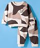 Ollypop Fleece Full Sleeves Winter Wear T-Shirt & Lounge Pant Set Camouflage Print - Grey