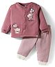 First Smile Fleece Knit Full Sleeves Winter Night Suit with Elephant Patch Detailing & Checks - Rose Gold