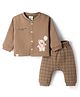 First Smile Fleece Knit Full Sleeves Night Suit With Bear Embriodery - Brown